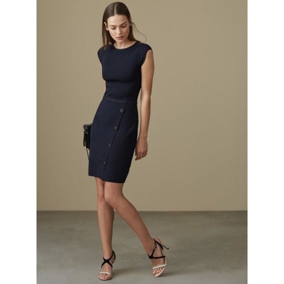 Reiss Jetta Bodycon Knit Dress Dark Navy Size 10 - Picture 1 of 11